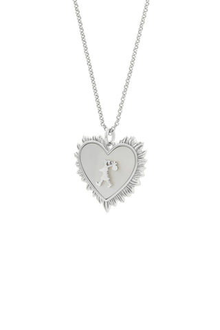 Runaway Flaming Mother Of Pearl Heart Necklace Silver