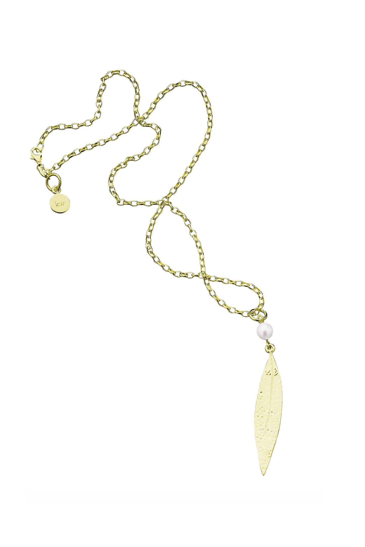Leaf Necklace with 6.5mm Cultured Pearl Gold