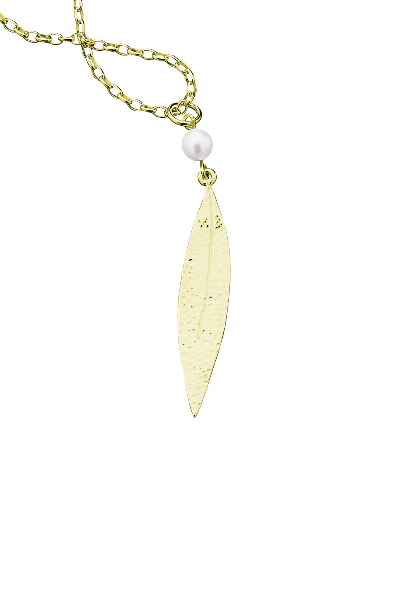 Leaf Necklace with 6.5mm Cultured Pearl Gold