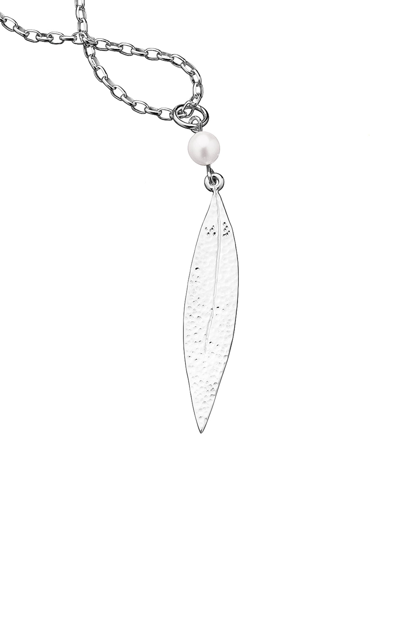 Leaf Necklace with 6.5mm Cultured Pearl Silver