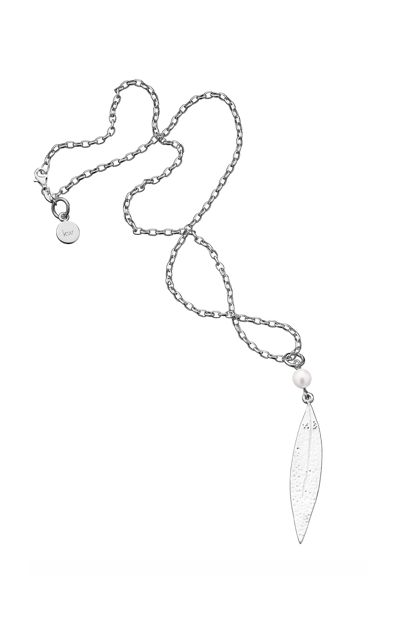 Leaf Necklace with 6.5mm Cultured Pearl Silver