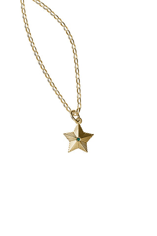 Victory Star Necklace with 1X1.75mm Biron Emerald Gold-Plated