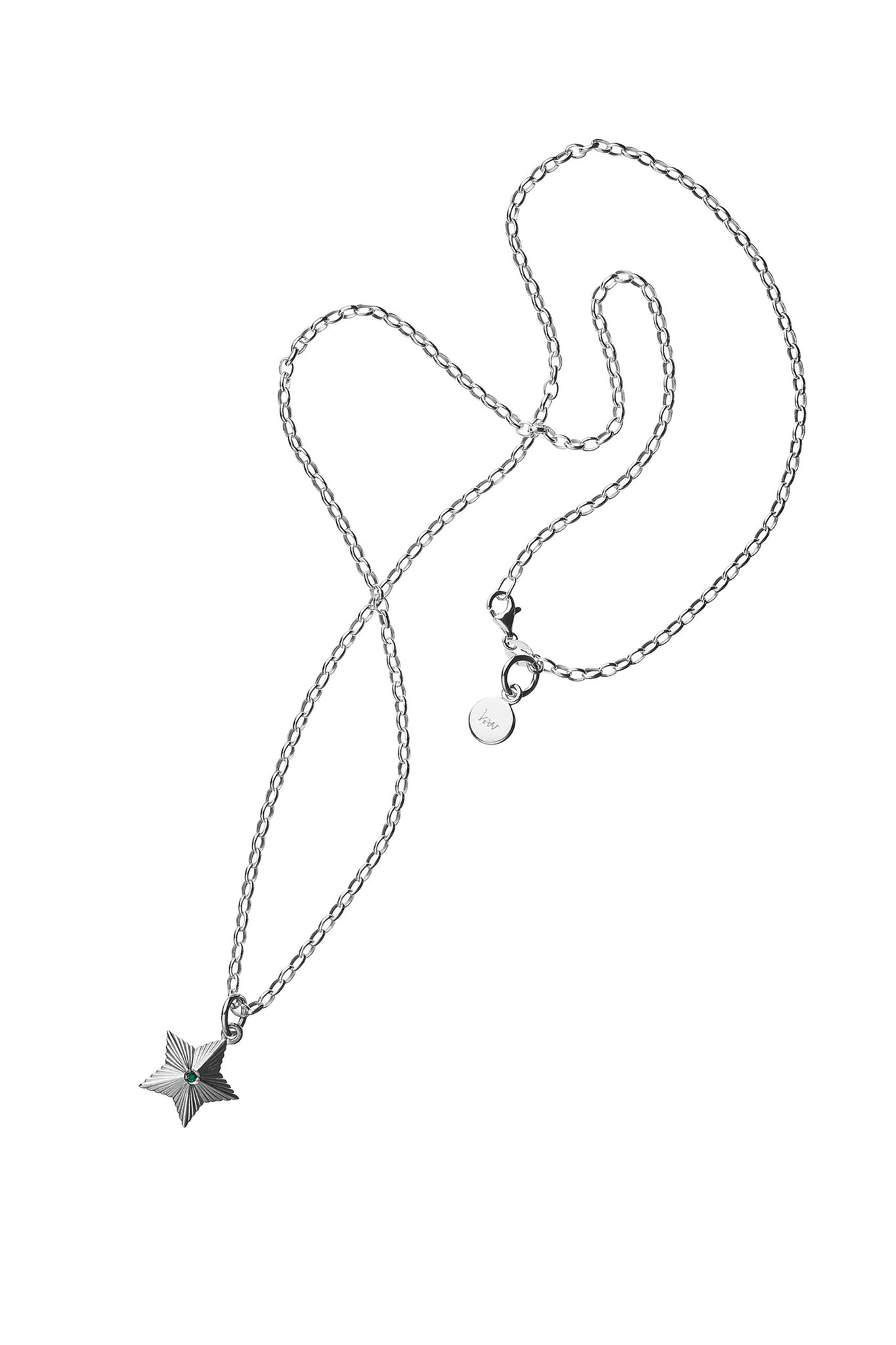 Victory Star Necklace with 1X1.75mm Biron Emerald Silver