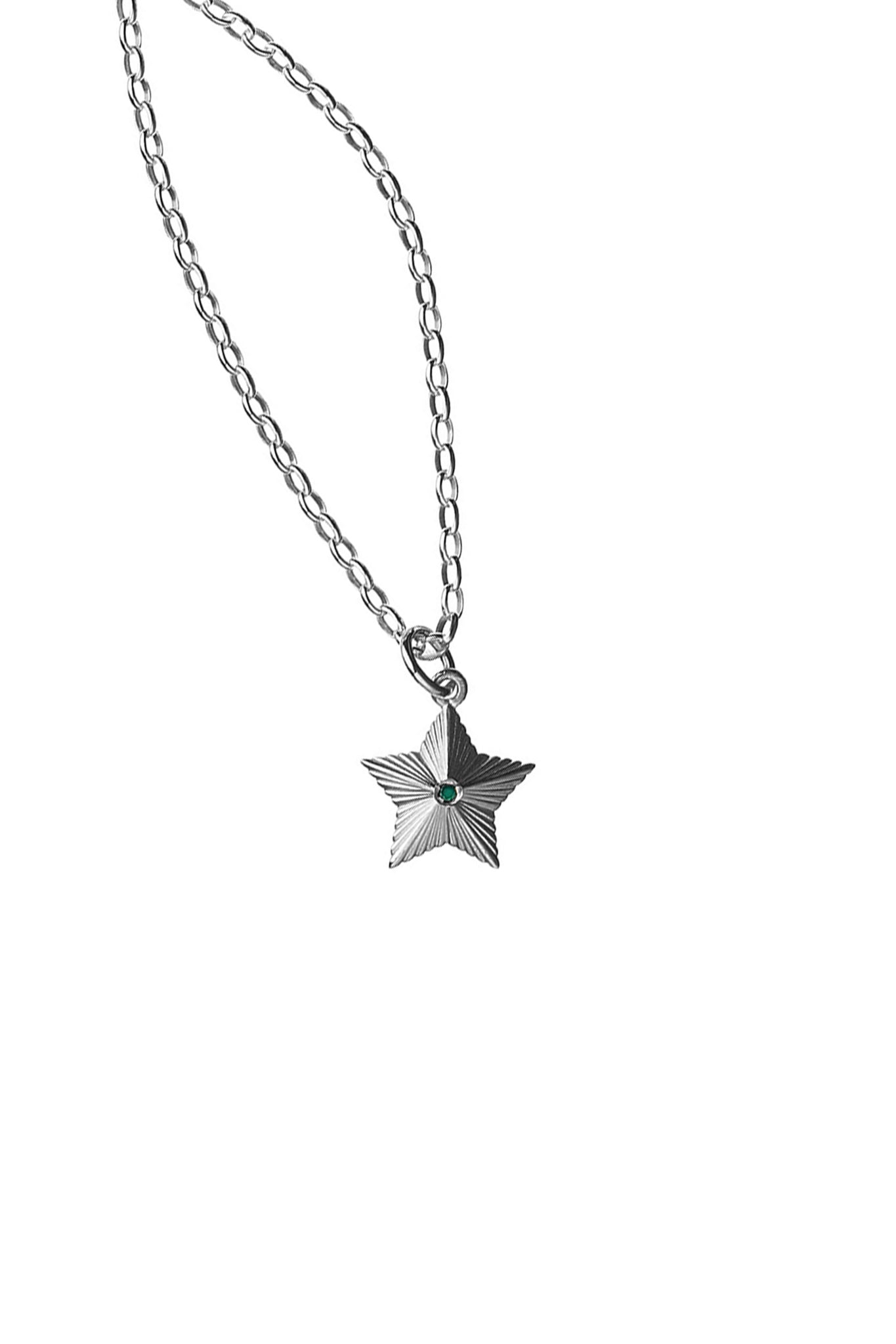 Victory Star Necklace with 1X1.75mm Biron Emerald Silver