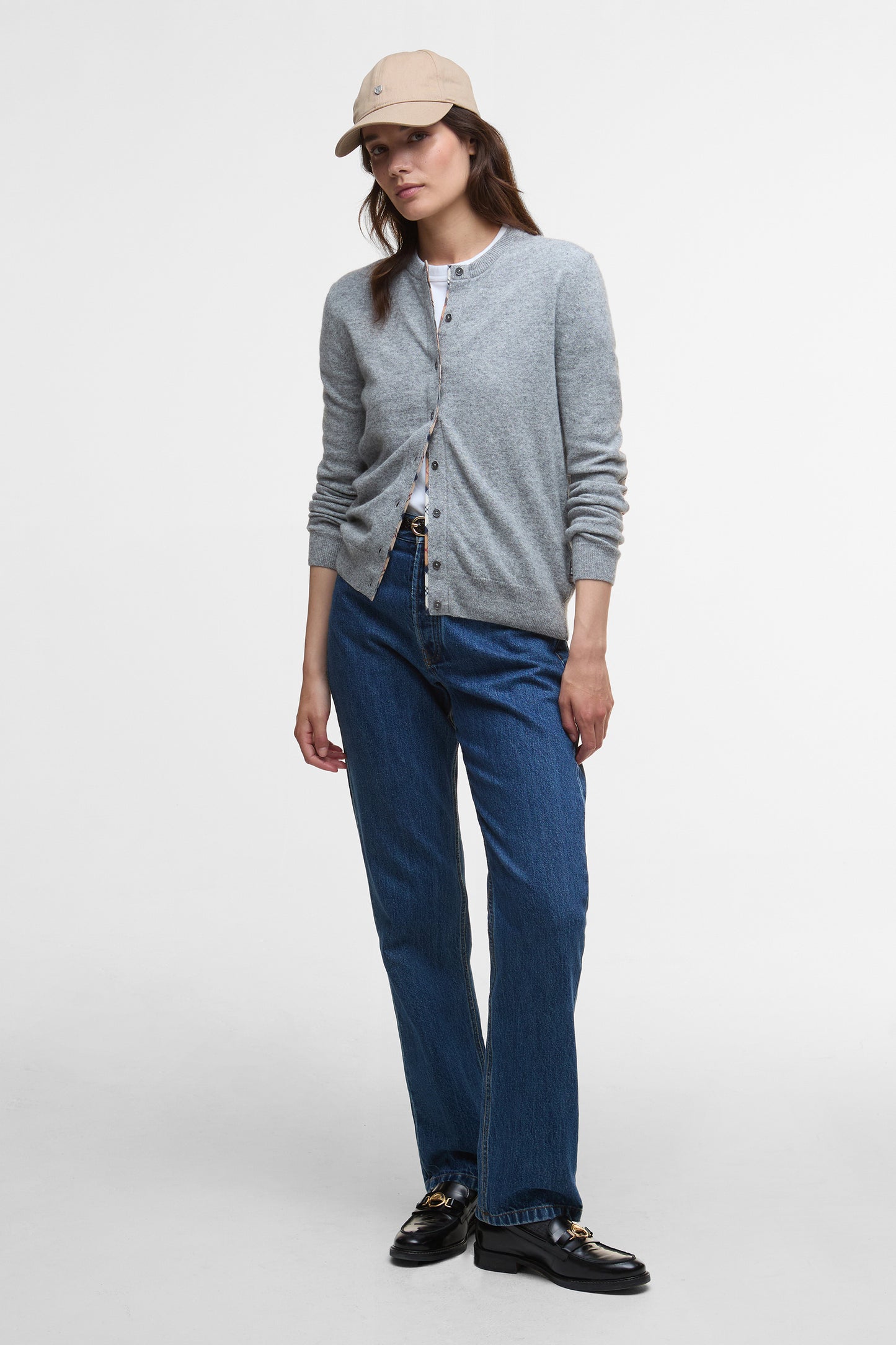 Pendle Knitted Cardigan Grey Marl/Hessian Tartan