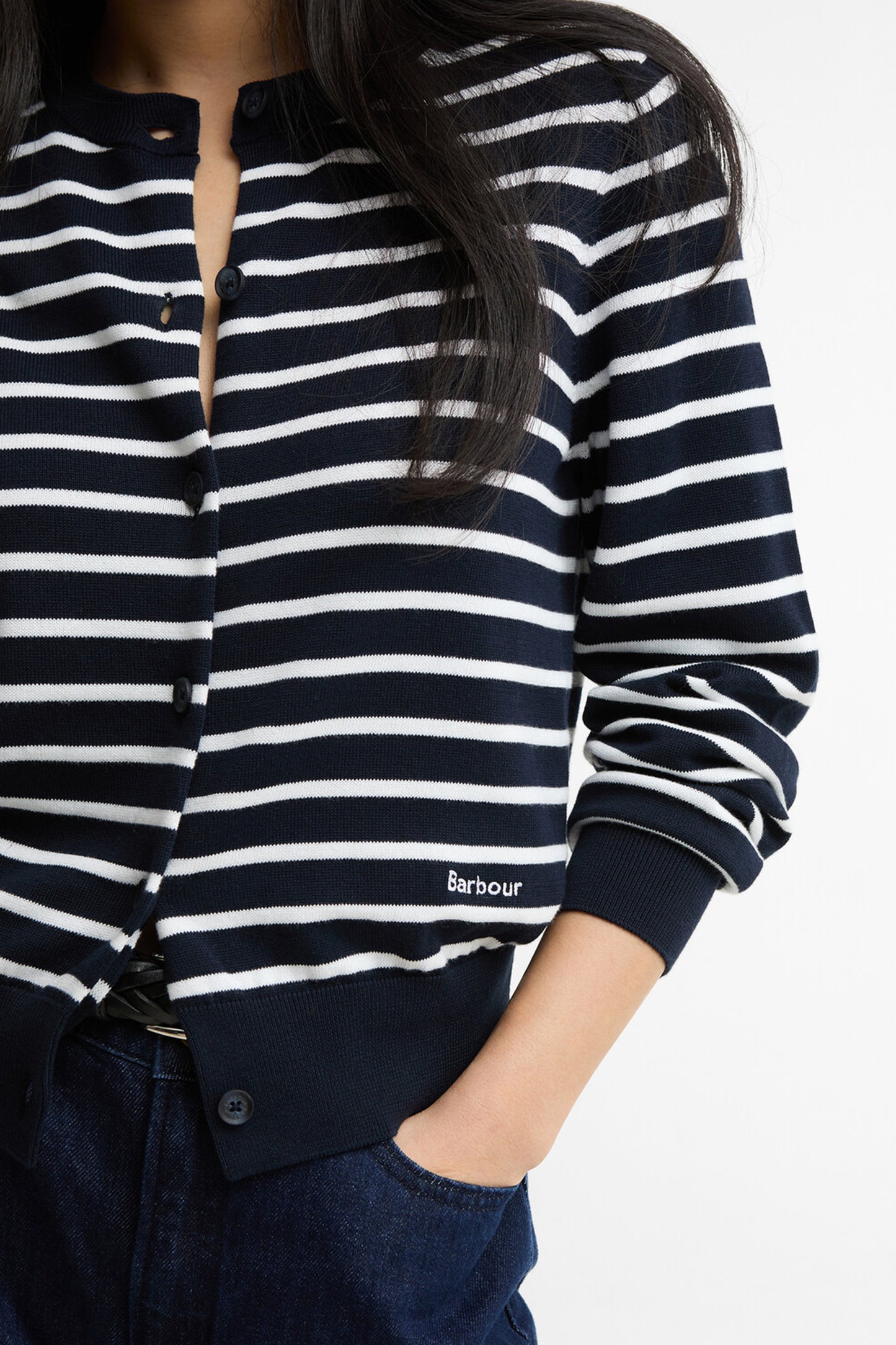 Baiton Knitted Cardigan Dark Navy Stripe