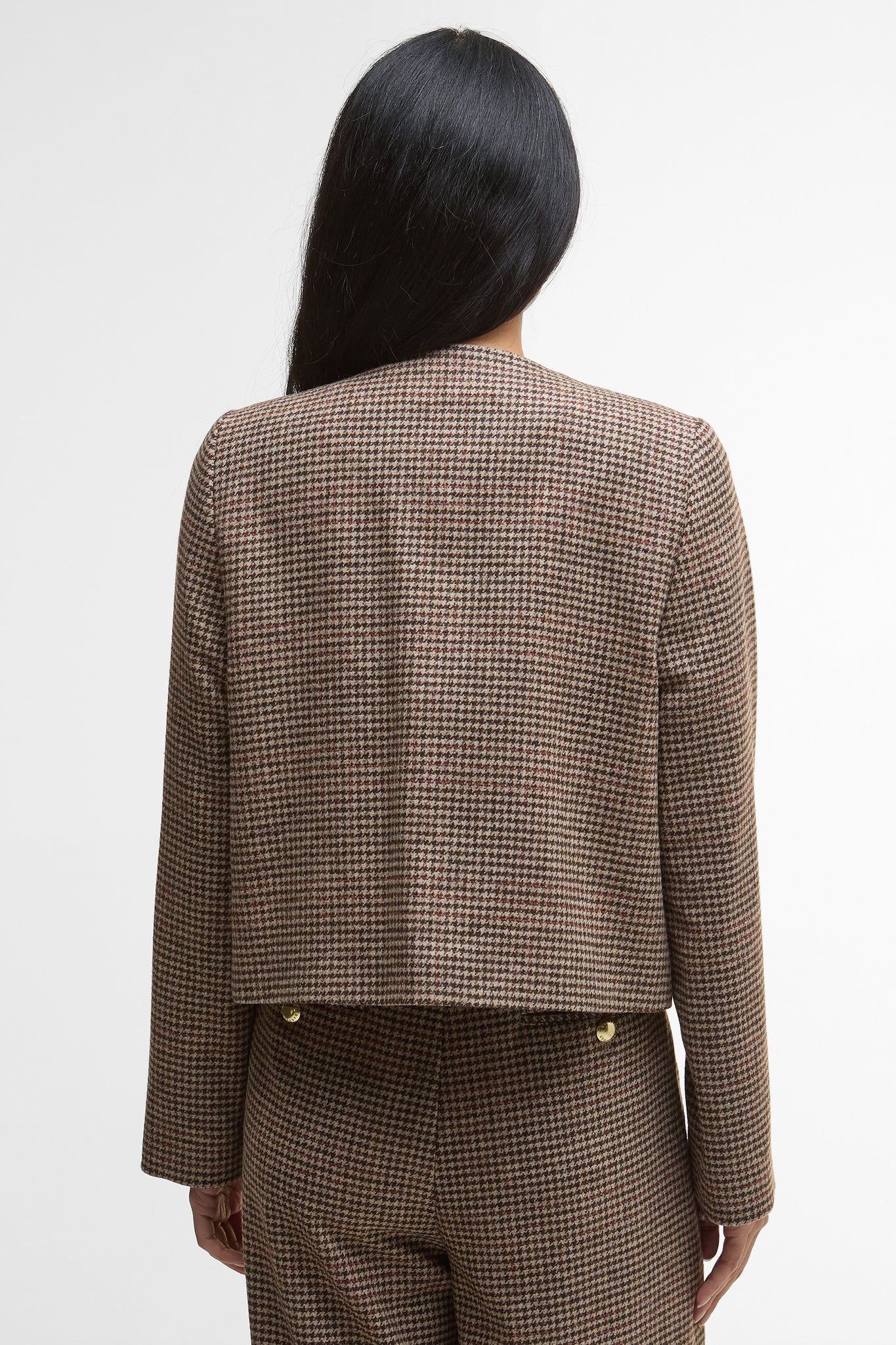 Corina Collarless Tailored Jacket Brown/Orange Check