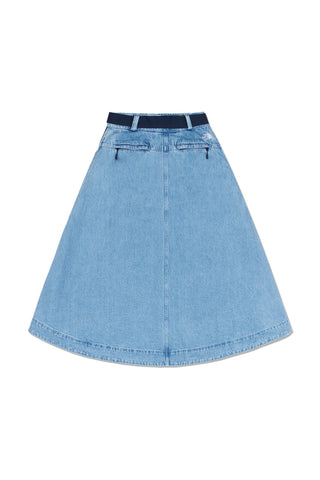 Flared Denim Maxi Skirt Light Indigo Denim Wash