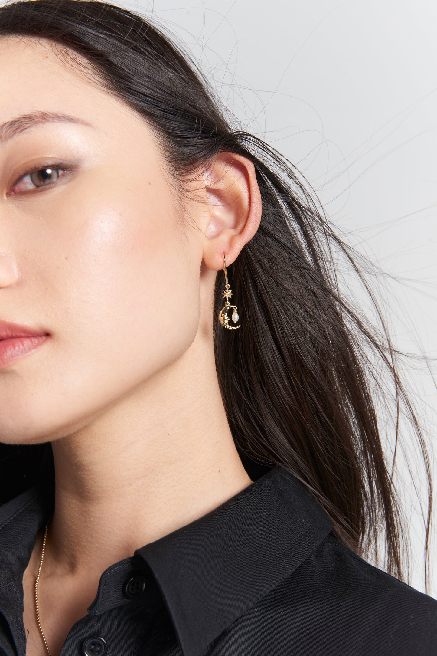 Sun & Moon Earrings with 2 x 5mm Teardrop Freshwater Pearls Silver