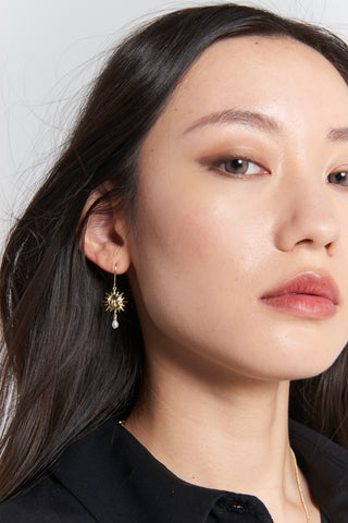 Sun & Moon Earrings with 2 x 5mm Teardrop Freshwater Pearls Silver