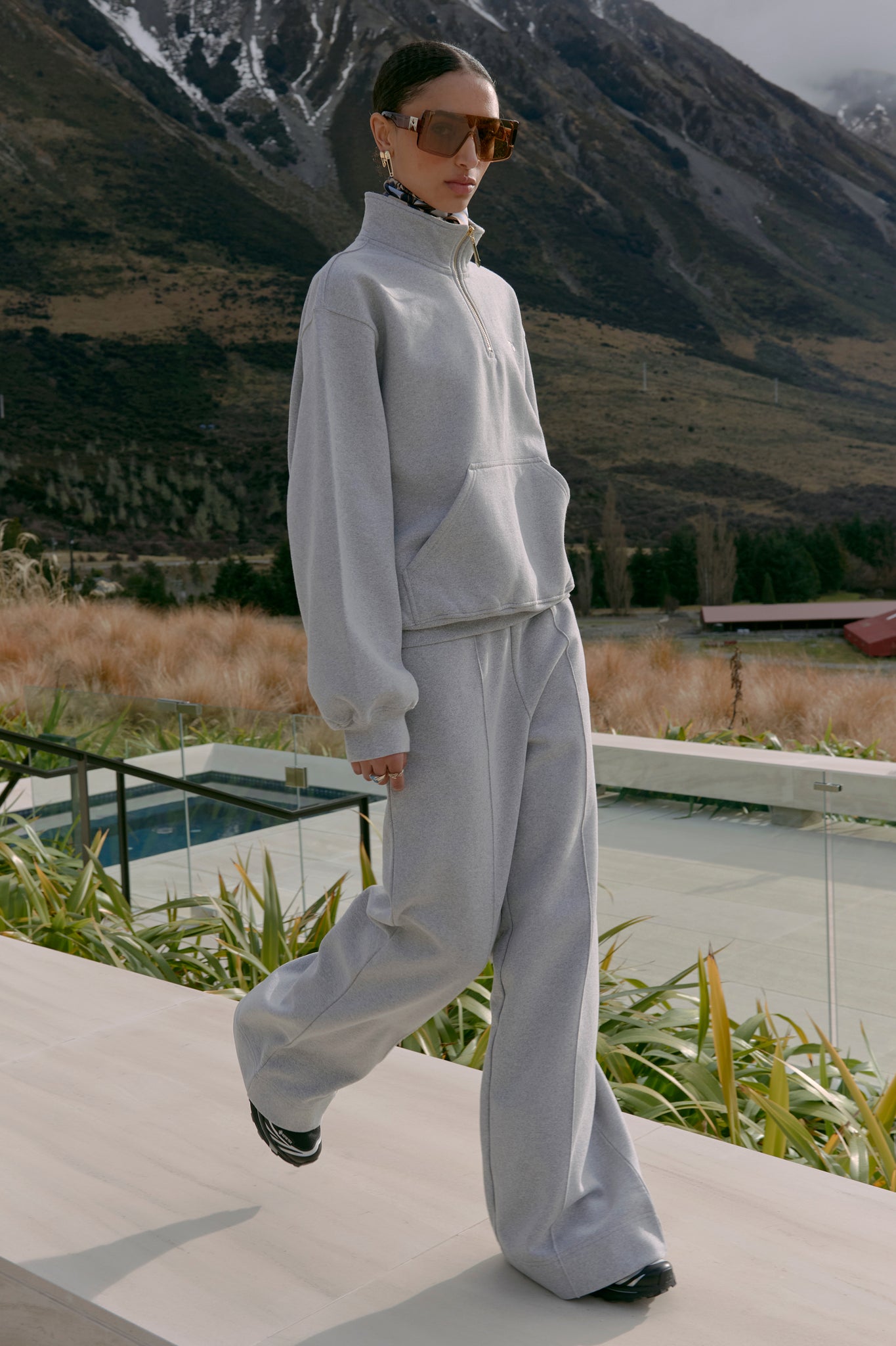 Pin Tuck Track Pants Grey Marle