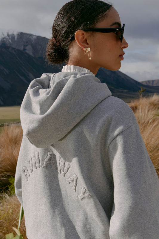 Runaway College Cropped Oversized Hoodie Grey Marle