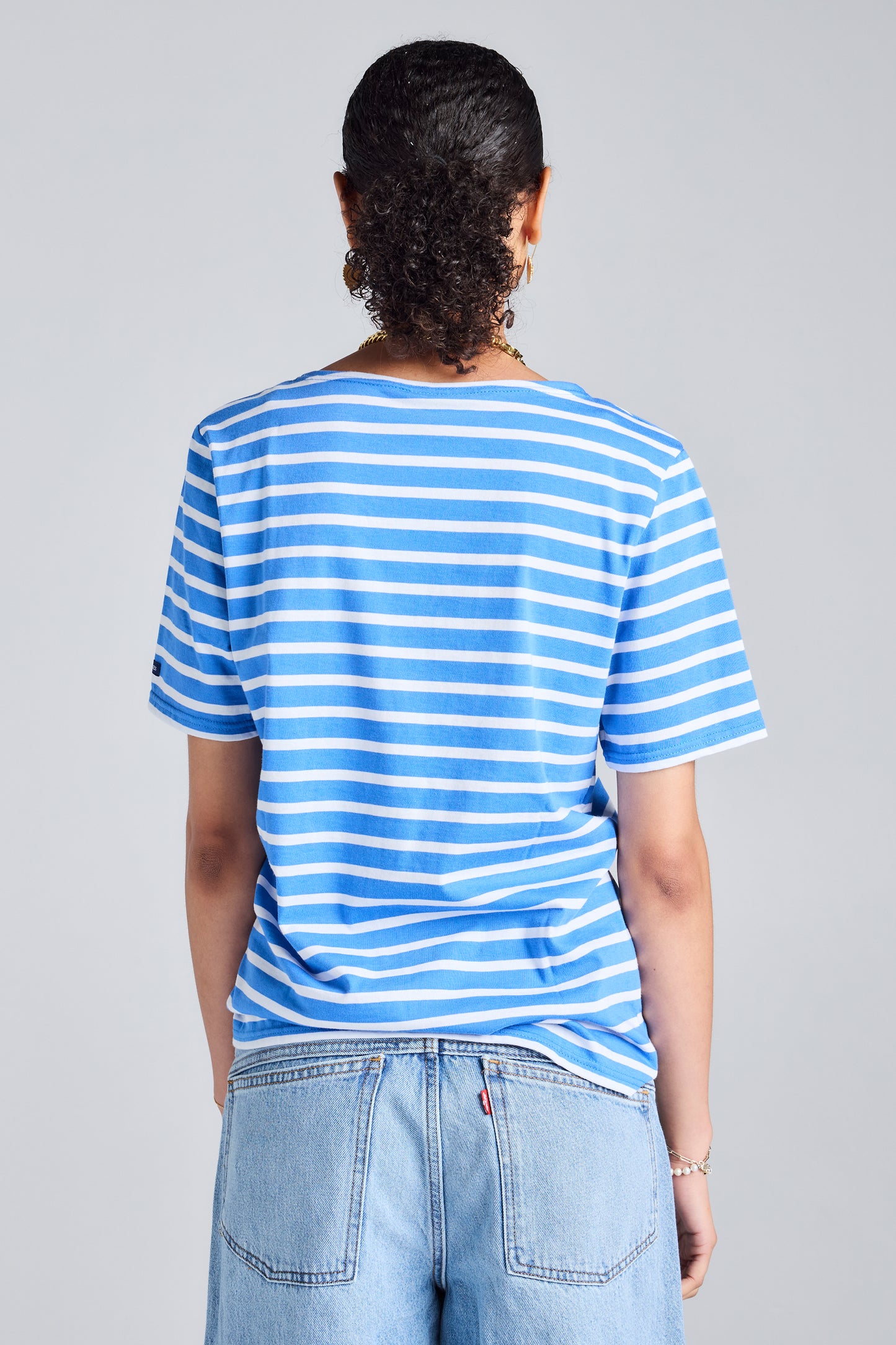 Levant Moderne Short Sleeve Striped Sailor Shirt Mer/Neige