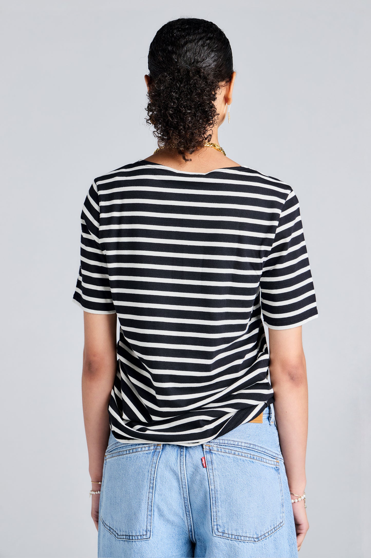 Levant Moderne Short Sleeve Striped Sailor Shirt Noir/Ecru