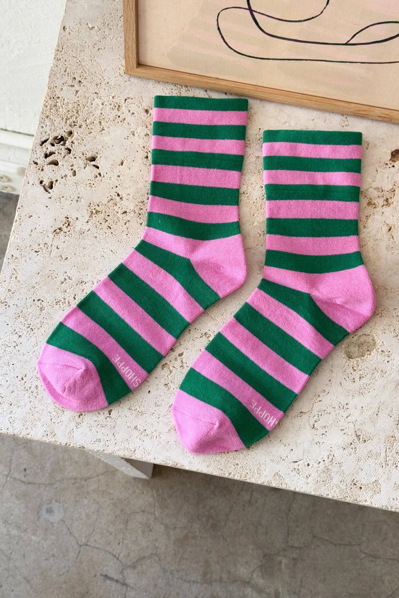Wally Socks Wide Pink Green Stripe