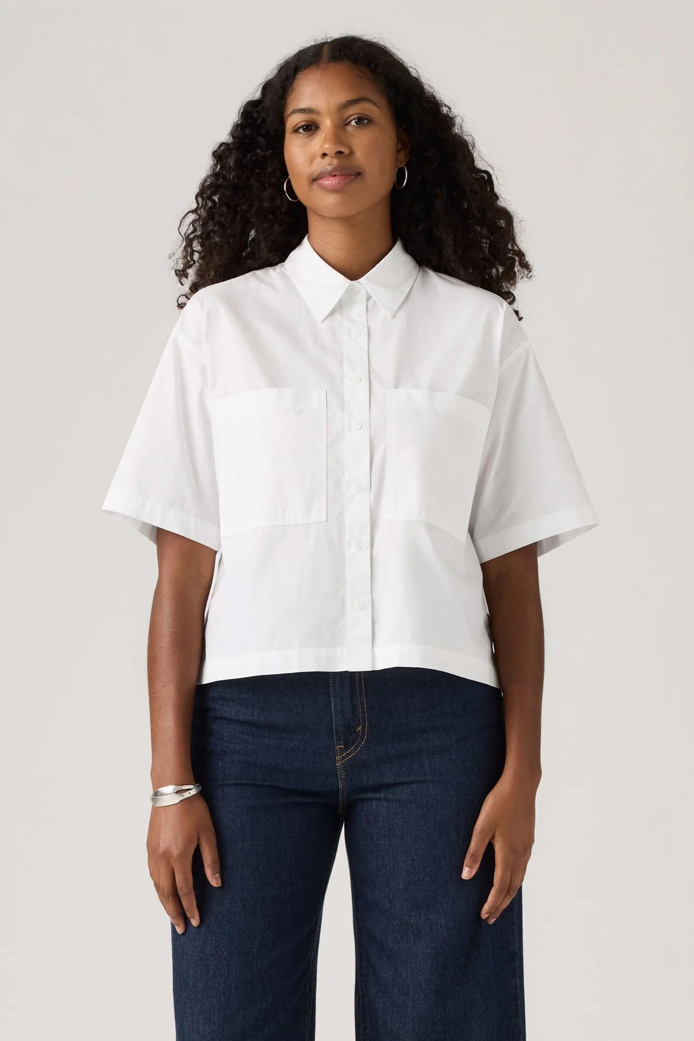 Harlie Shart-Sleeve Cropped Shirt Bright White