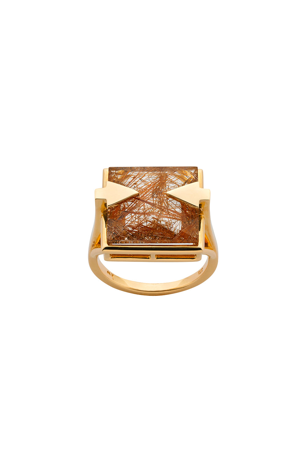 Ballistic Ring with 14mm Square Rutilated Quartz Gold