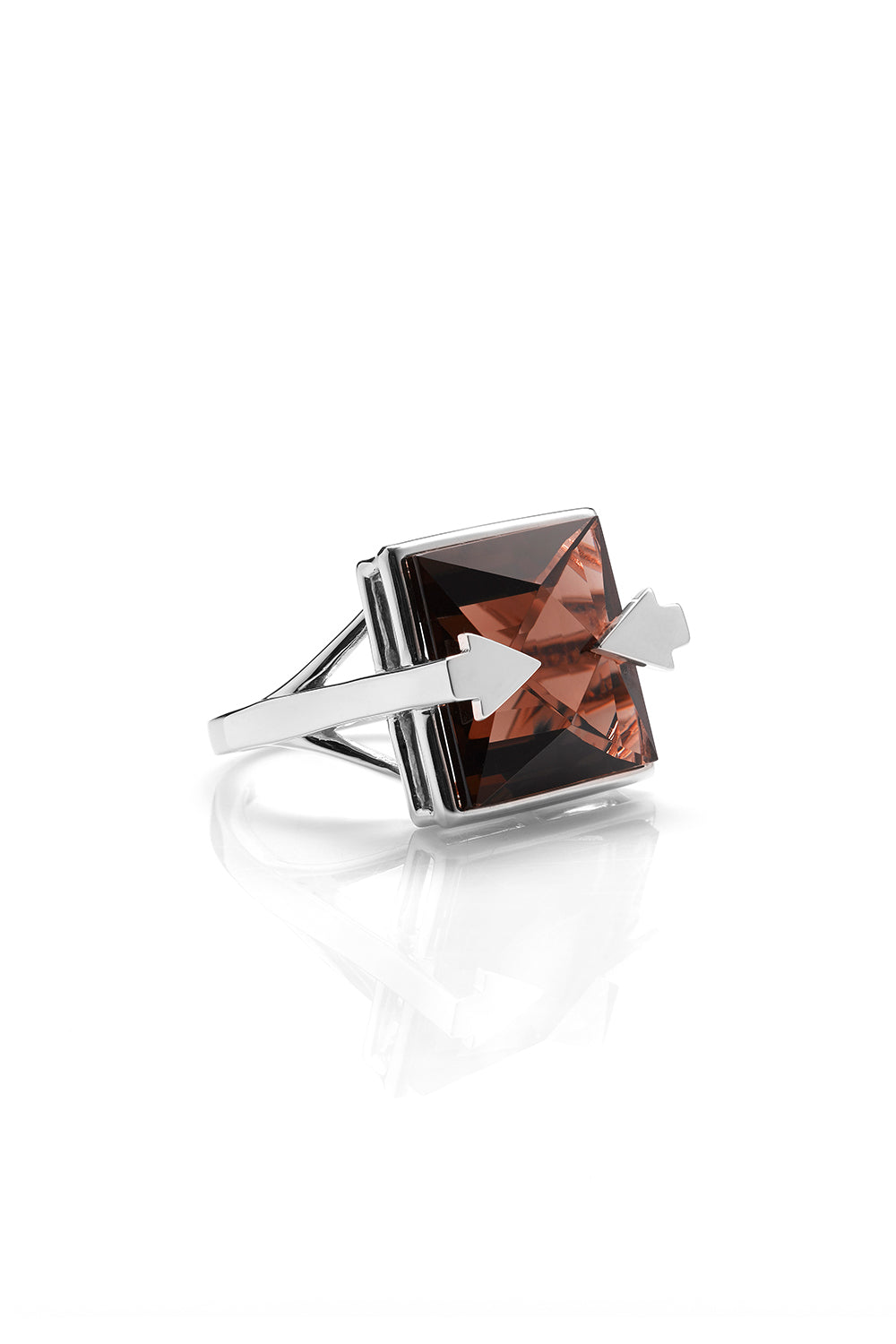 Ballistic Ring with 14mm Square Smoky Quartz Silver