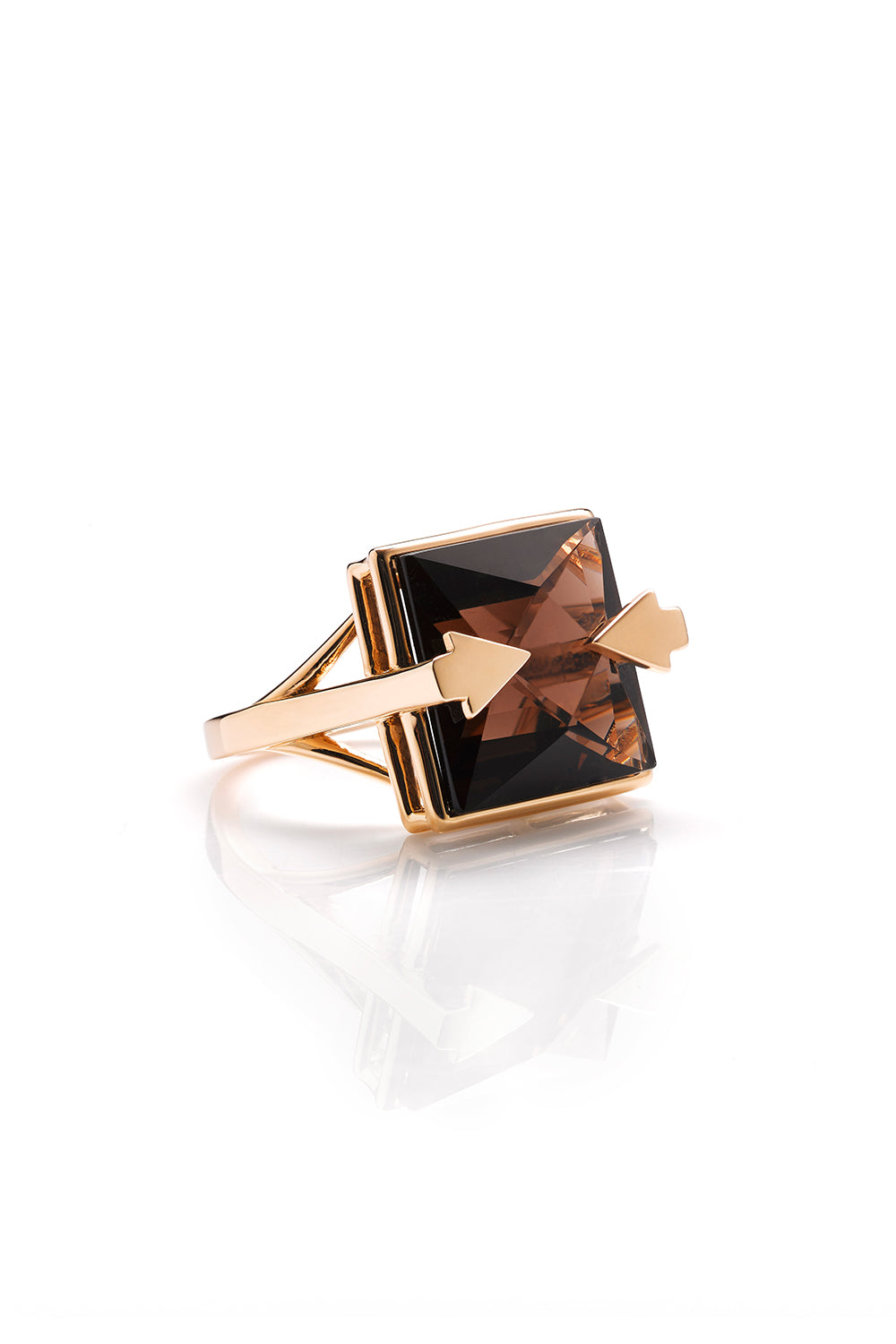 Ballistic Ring with 14mm Square Smoky Quartz Gold