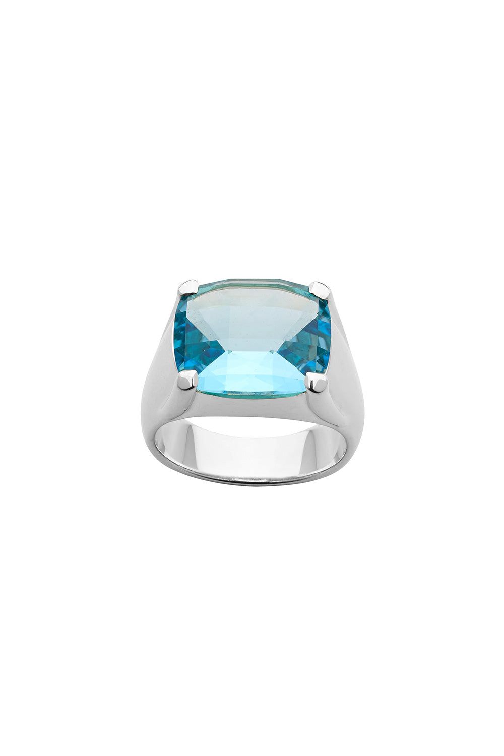 Chequerboard Ring 14 x 12mm Silver & Topaz
