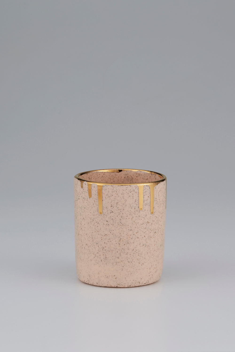 Tumbler with Gold Drip Rim Speckled Peach