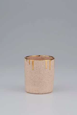 Tumbler with Gold Drip Rim Speckled Peach