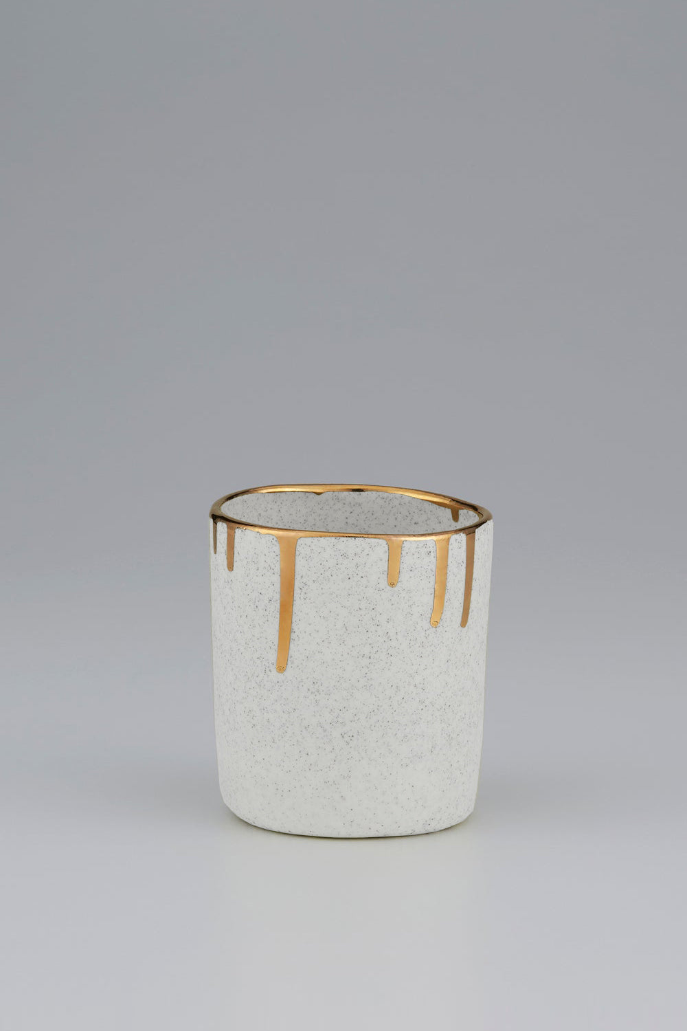 Tumbler with Gold Drip Rim Speckled White