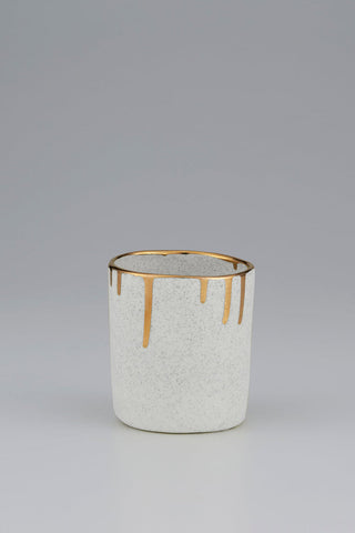 Tumbler with Gold Drip Rim Speckled White