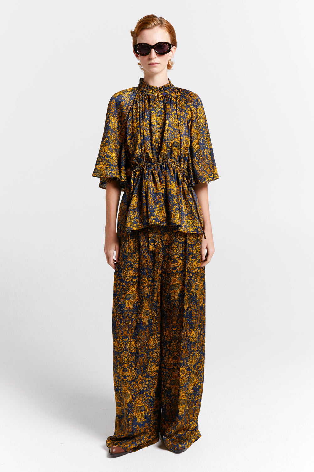 Curio Palazzo Pants Navy/Antique Gold