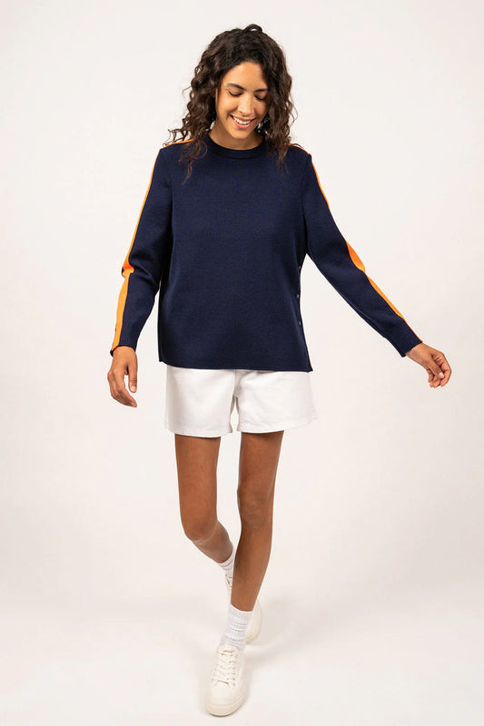 Chausey Navy-Inspired Striped Jumper Insigne/Blanc/Orange Fluo