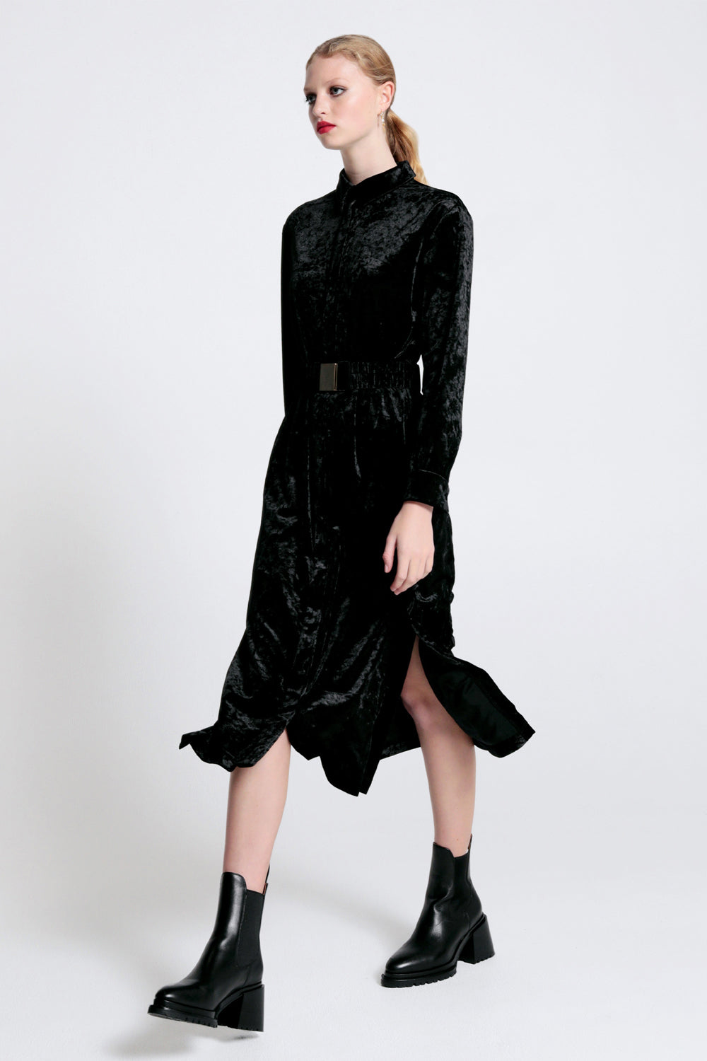 Electric Velvet Shirt Dress Black