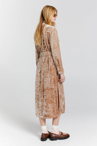 Electric Velvet Shirt Dress Champagne