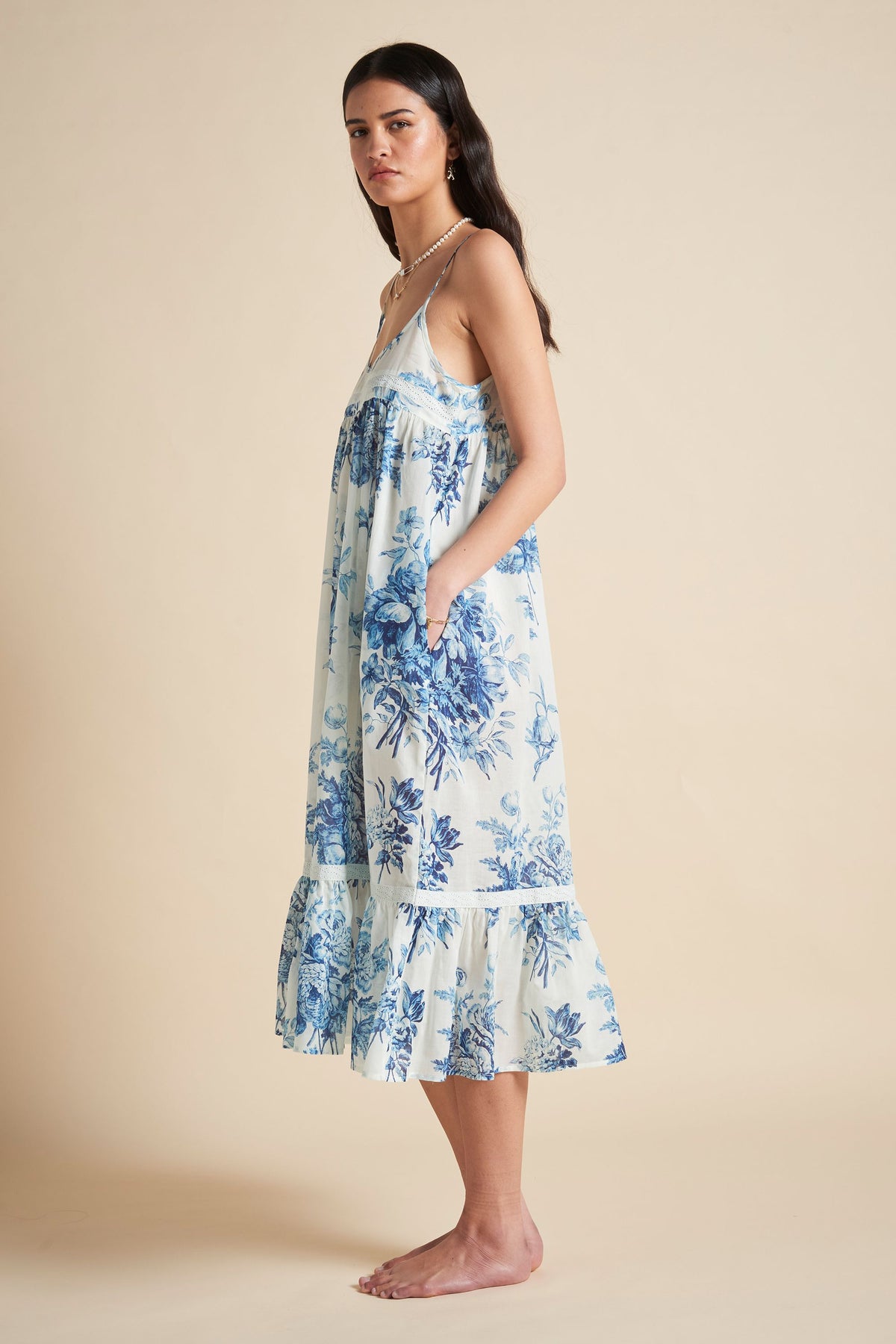 Romantic Floral Lace Insert Nightie Teal