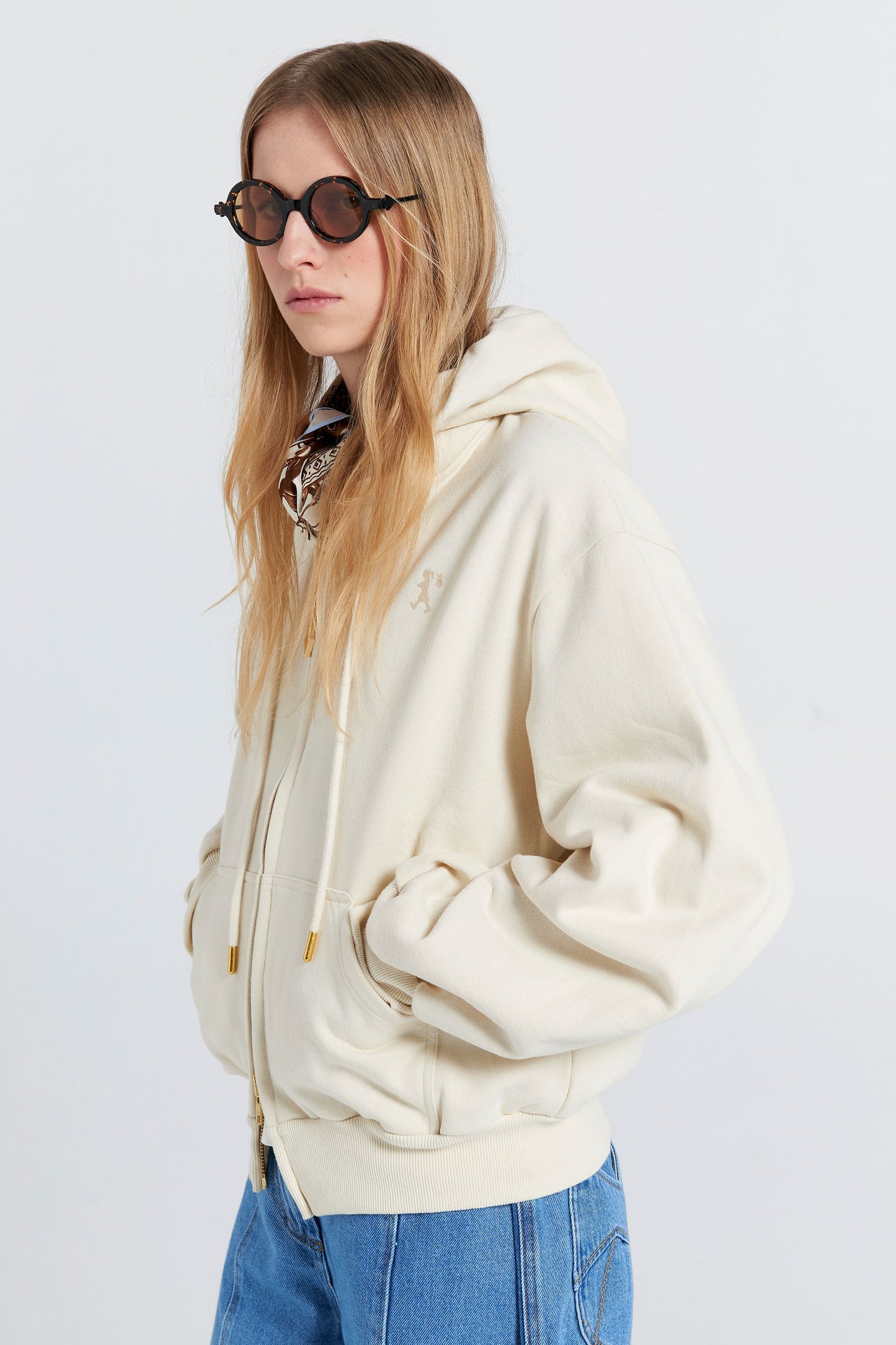 Rocking Horse Cropped Oversized Hoodie Ecru/Mocha