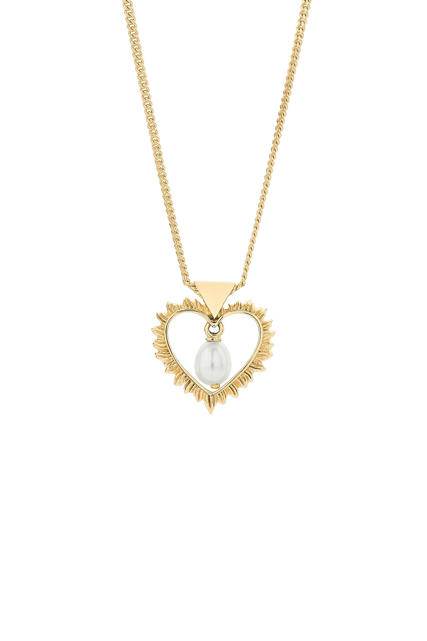 Flaming Heart Necklace with Fresh Water Pearl Gold