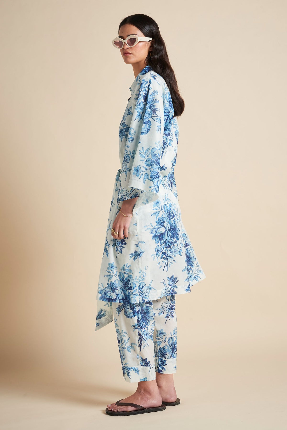 Romantic Floral Midi Wide Sleeve Robe Teal