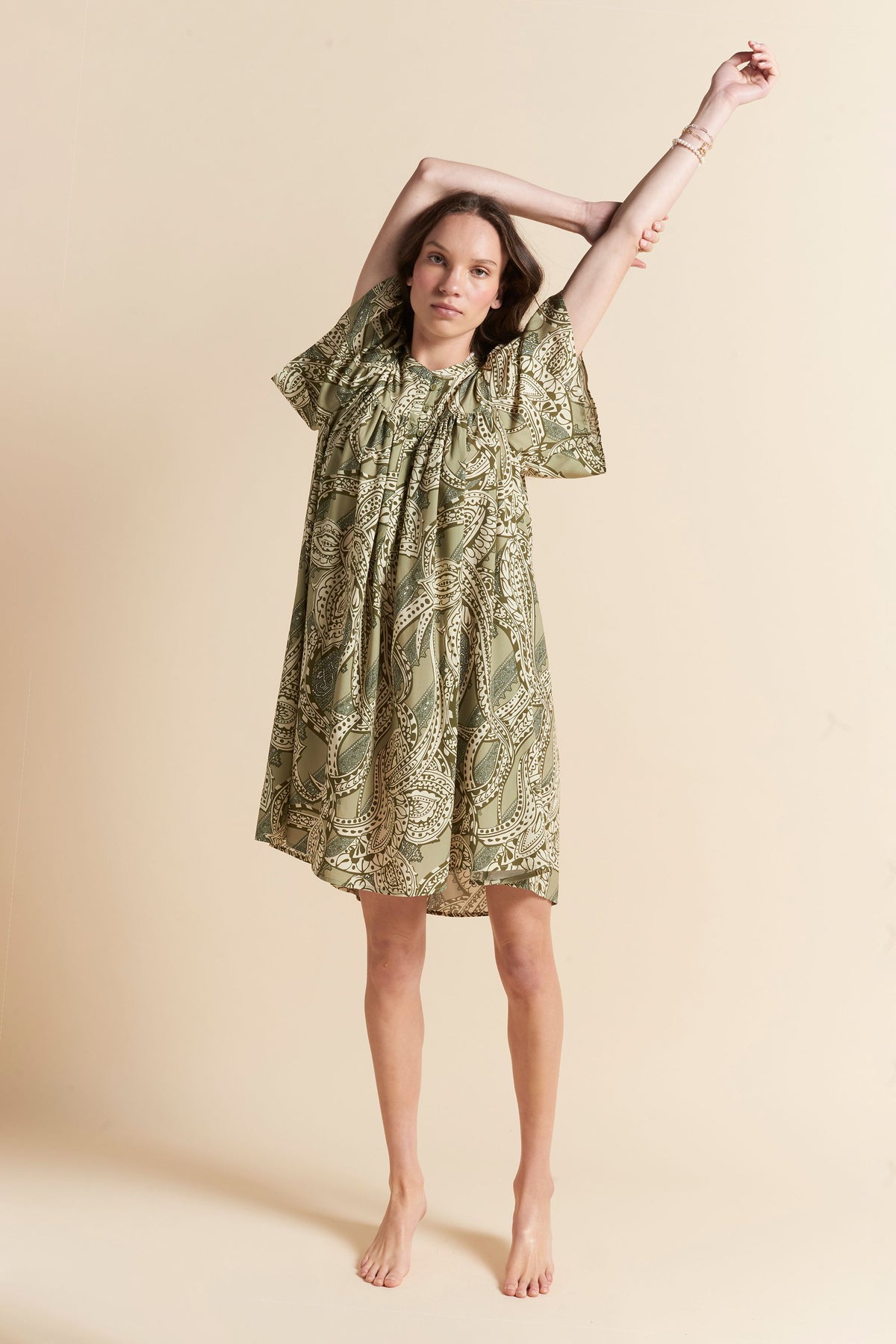 Ocean Paisley Gathered Nightie Olive