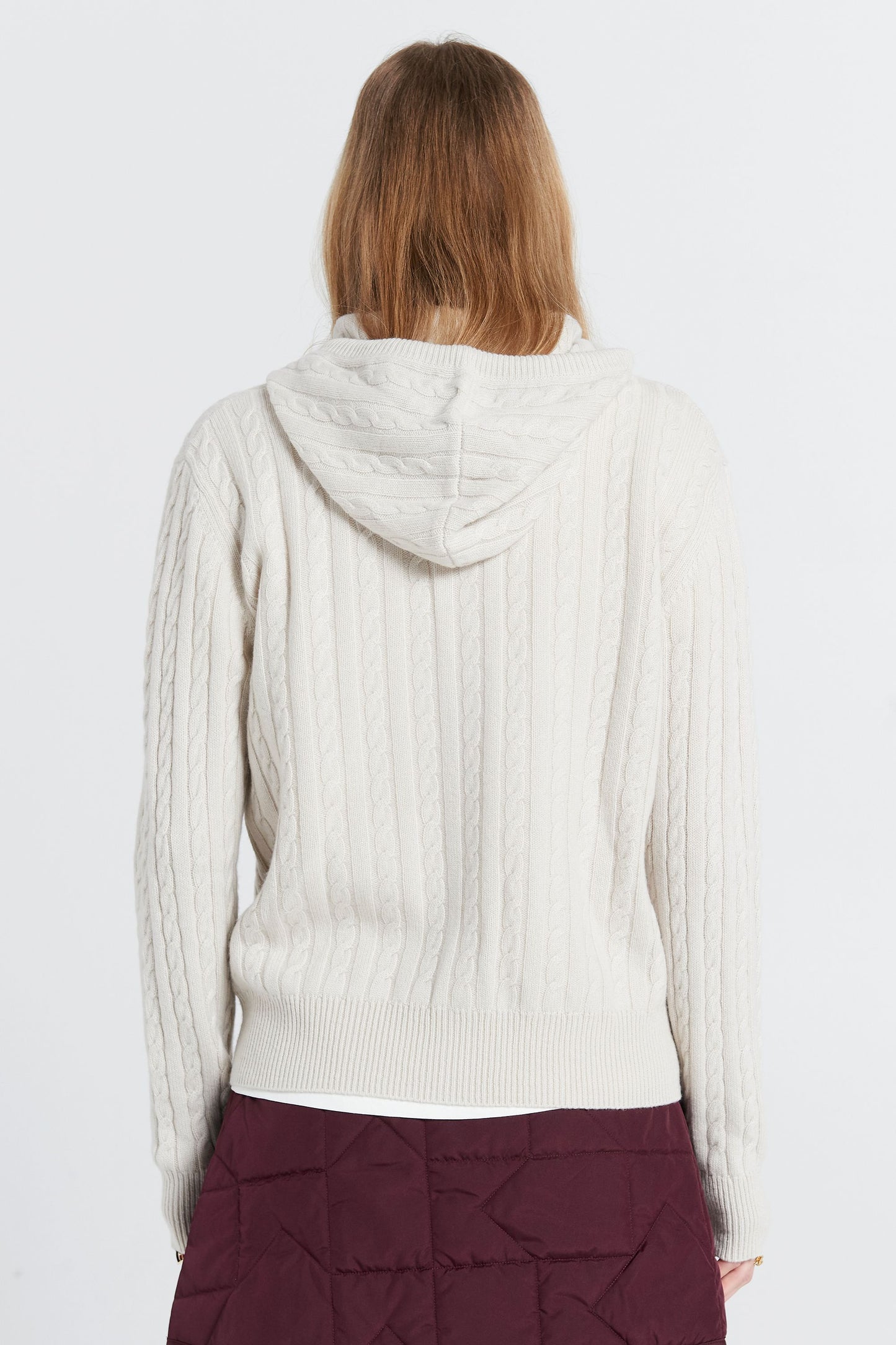 Campus Cable Knit Hoodie Stone