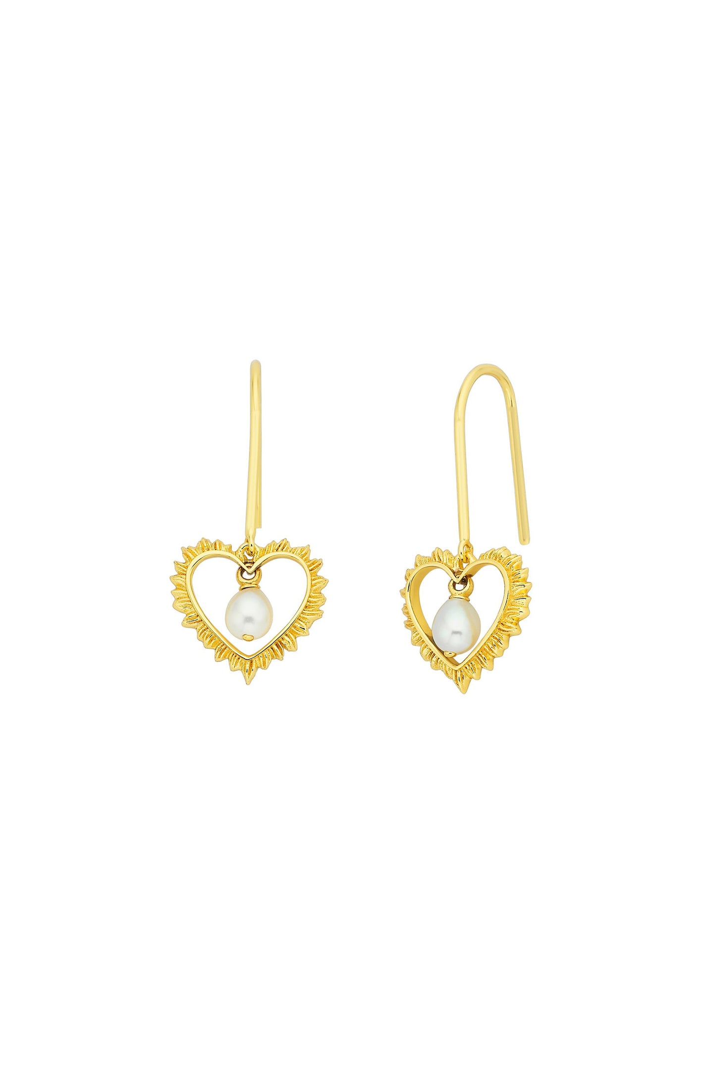 Flaming Heart Earrings with Fresh Water Pearls Gold-Plated