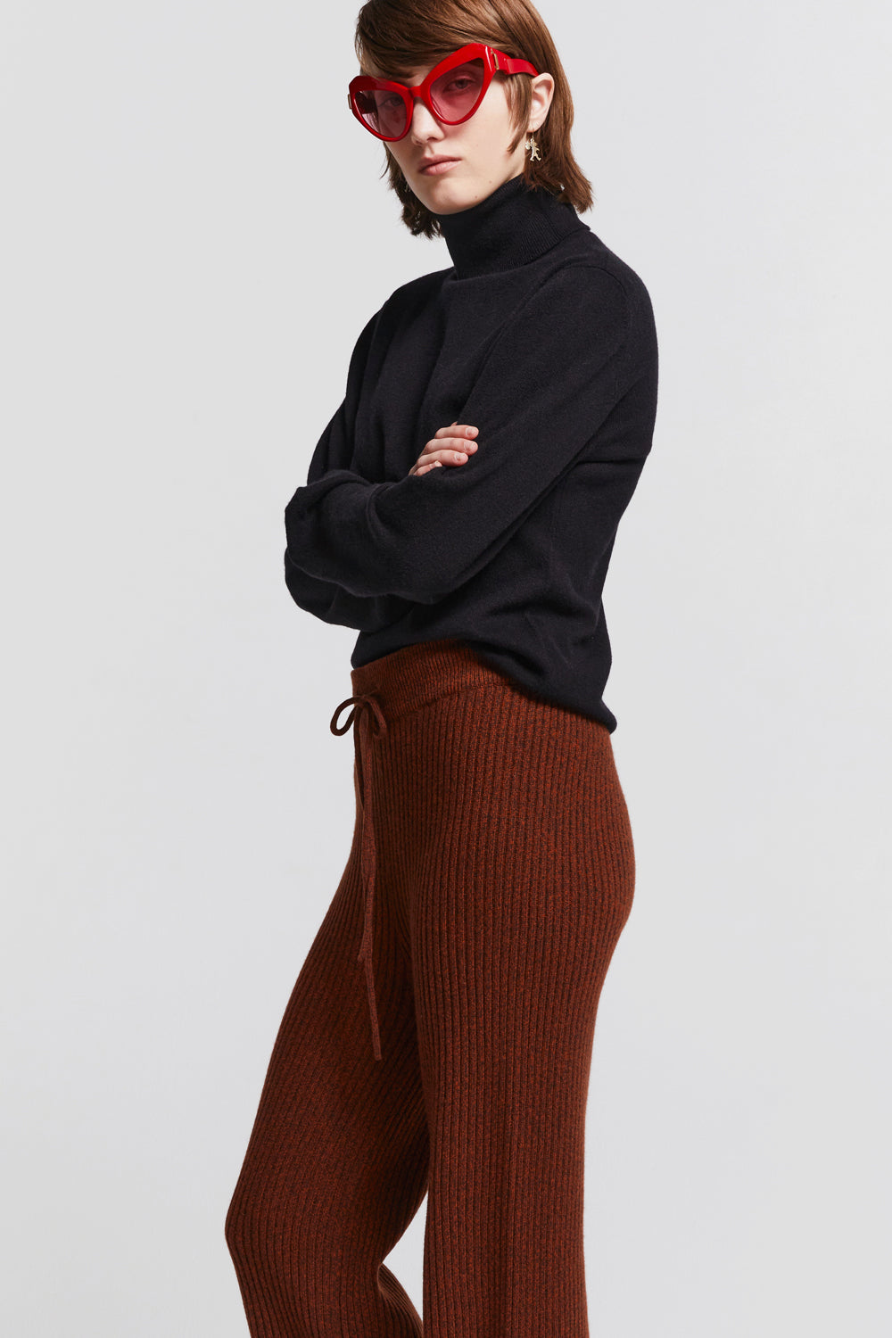 Frances Rib Pants Petite Chestnut Marle