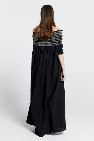 Gaia Smocked Dress Black/Off-White