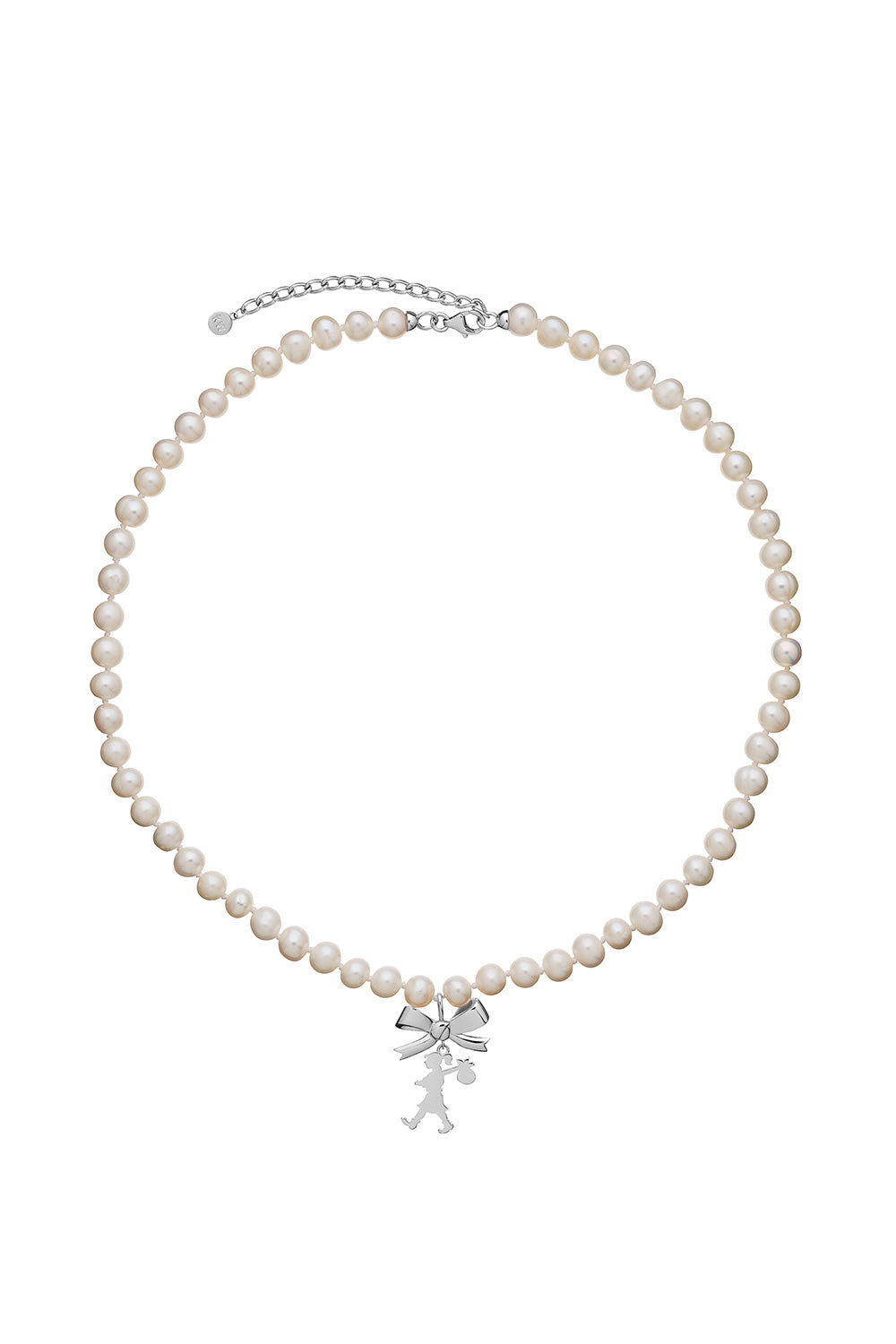 Girl with a Bow & Pearl Necklace Silver