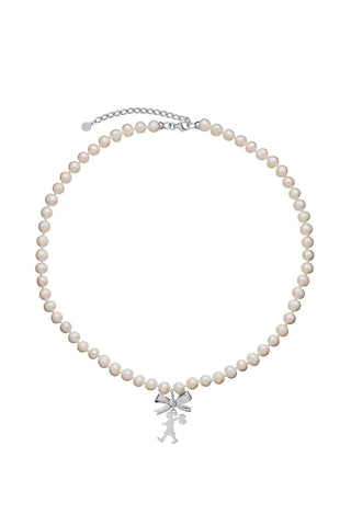 Girl with a Bow & Pearl Necklace Silver