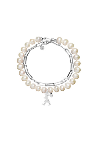 Girl with all the Pearls and Chain Bracelet Silver