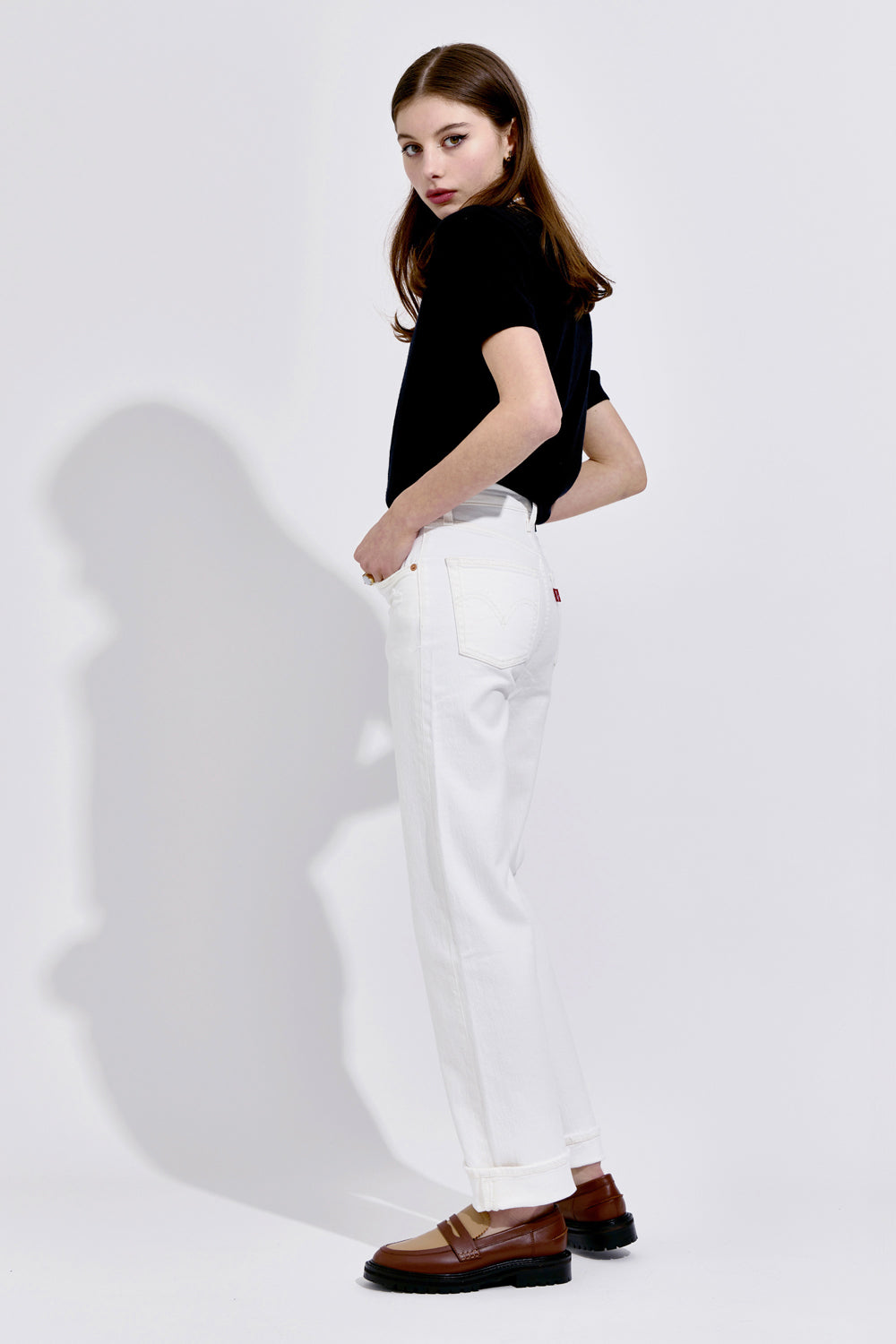 Ribcage Straight Full Length Jeans Cloud Over White