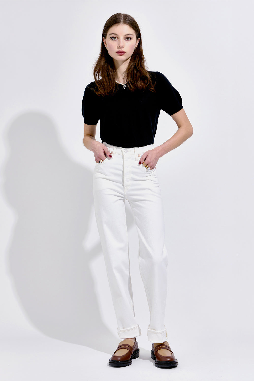 Ribcage Straight Full Length Jeans Cloud Over White