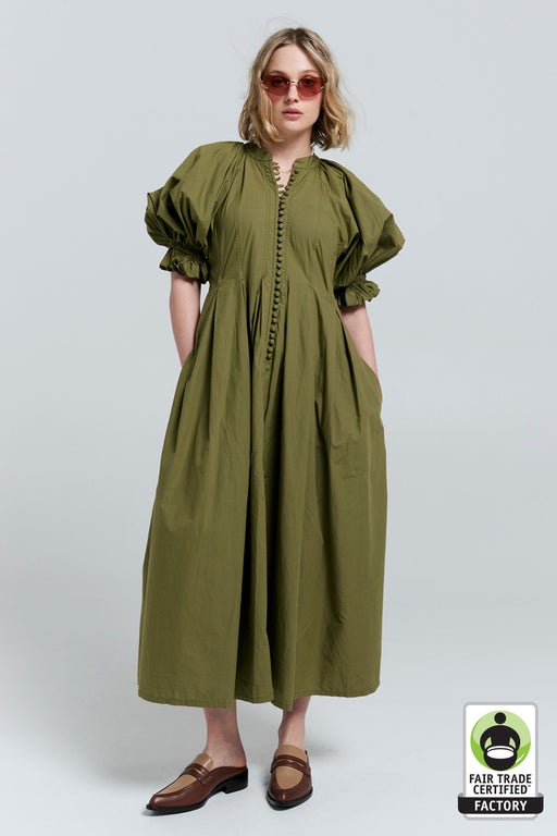 Melody Organic Cotton Dress Olive Green