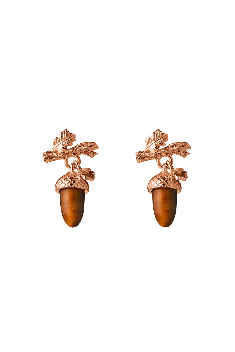 Micro Acorn and Leaf Studs Rose Gold
