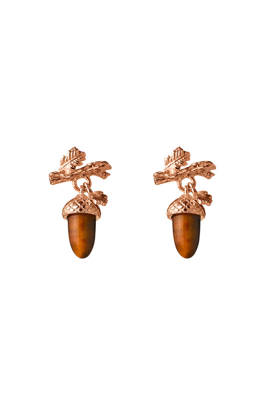 Micro Acorn and Leaf Studs Rose Gold