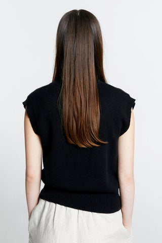 Mina Button Up Cashmere Vest Black